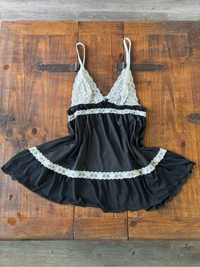 Delicious Black Chemise with White Lace Trim
